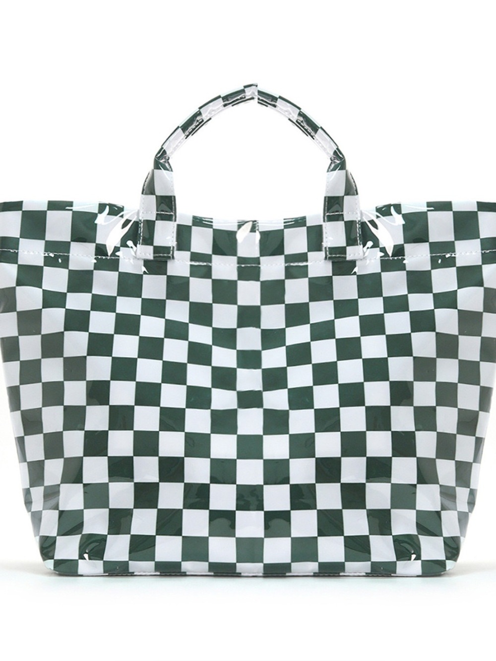 PVC Tote Dark Green & White Striped Vinyl Tote